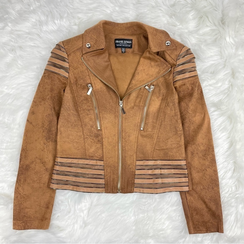 Frank Lyman Faux Leather Moto Jacket Tan Size Small